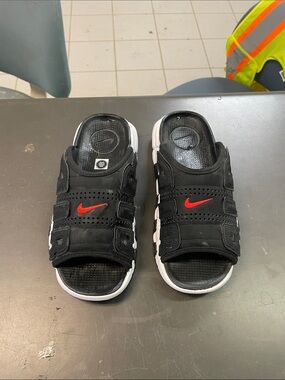 Nike Kids Black Slide Sandals with Red Swoosh